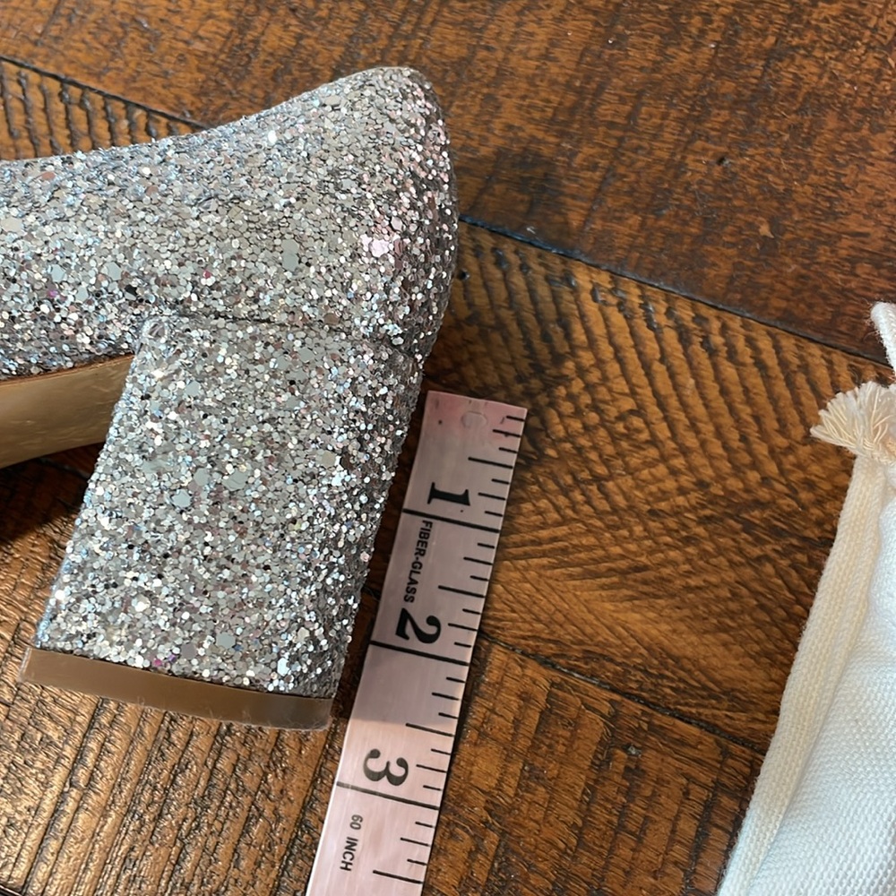 Mansur Gavriel Silver Glitter Square Toe Heel Size EU 35 - Picture 15 of 16